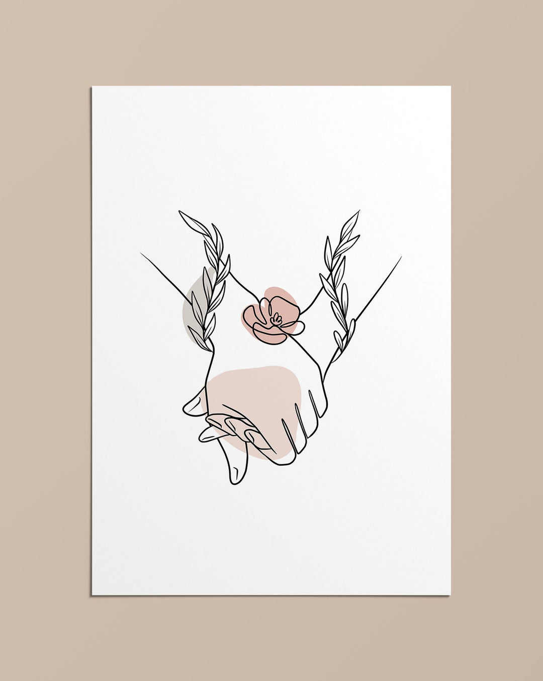 Touching Hands With Flowers - Line Art Poster - Linewand